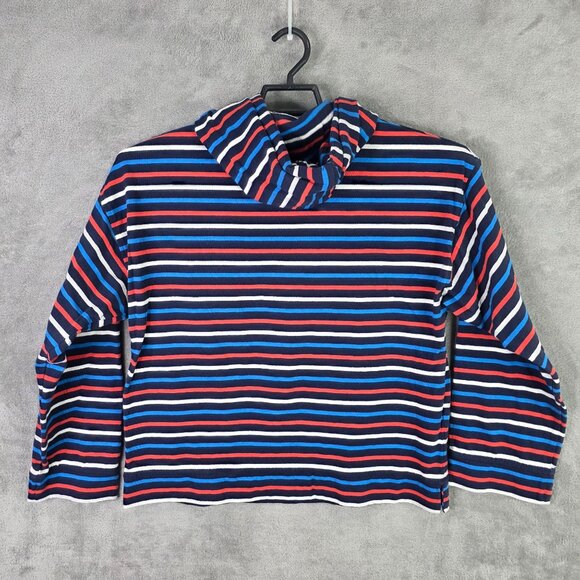 Womens J.Crew Multicolor Striped Cropped Hoodie Shirt Kangaroo Pockets Size L - Picture 4 of 7
